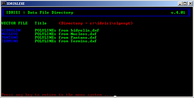 Listado de ficheros vectoriales
