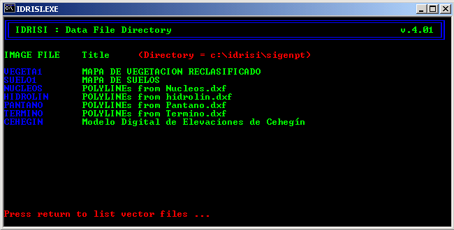 Listado im&aacute;genes RASTER